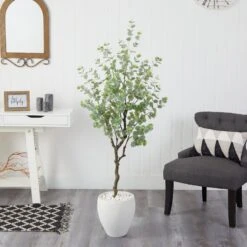 63” Eucalyptus Artificial Tree In White Planter -Artificial Trees Store artificial 63 eucalyptus artificial tree in white planter nearly natural 885812