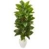 63” Large Leaf Philodendron Artificial Plant In White Planter (Real Touch)