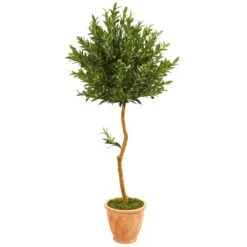 63” Olive Topiary Artificial Tree In Terra Cotta Planter (Indoor/Outdoor)