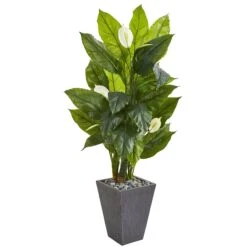 63” Spathyfillum Artificial Plant In Slate Planter (Real Touch)