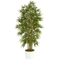 64” Bamboo Artificial Tree In White Tin Planter