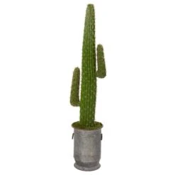 64” Cactus Artificial Plant In Copper Trimmed Metal Planter