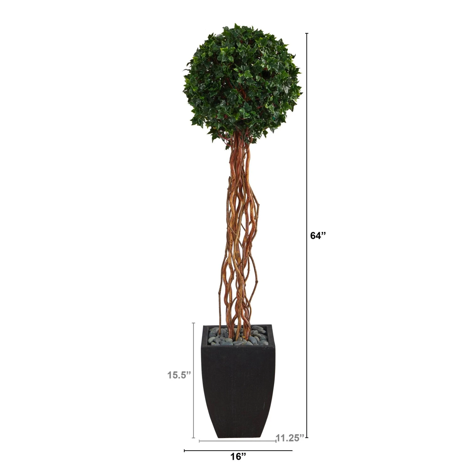 64” English Ivy Single Ball Artificial Topiary Tree In Black Planter (Indoor/Outdoor) 2 64” English Ivy Single Ball Artificial Topiary Tree In Black Planter (Indoor/Outdoor) - Image 2