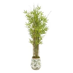 64” Grass Artificial Bamboo Plant In Floral Print Planter