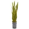 64” Sansevieria Artificial Plant In Metal Planter With Copper Trimming