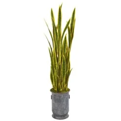 64” Sansevieria Artificial Plant In Metal Planter With Copper Trimming