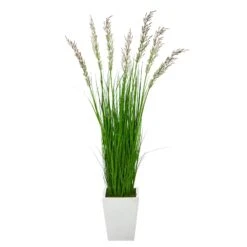 64” Wheat Grass Artificial Plant In White Metal Planter