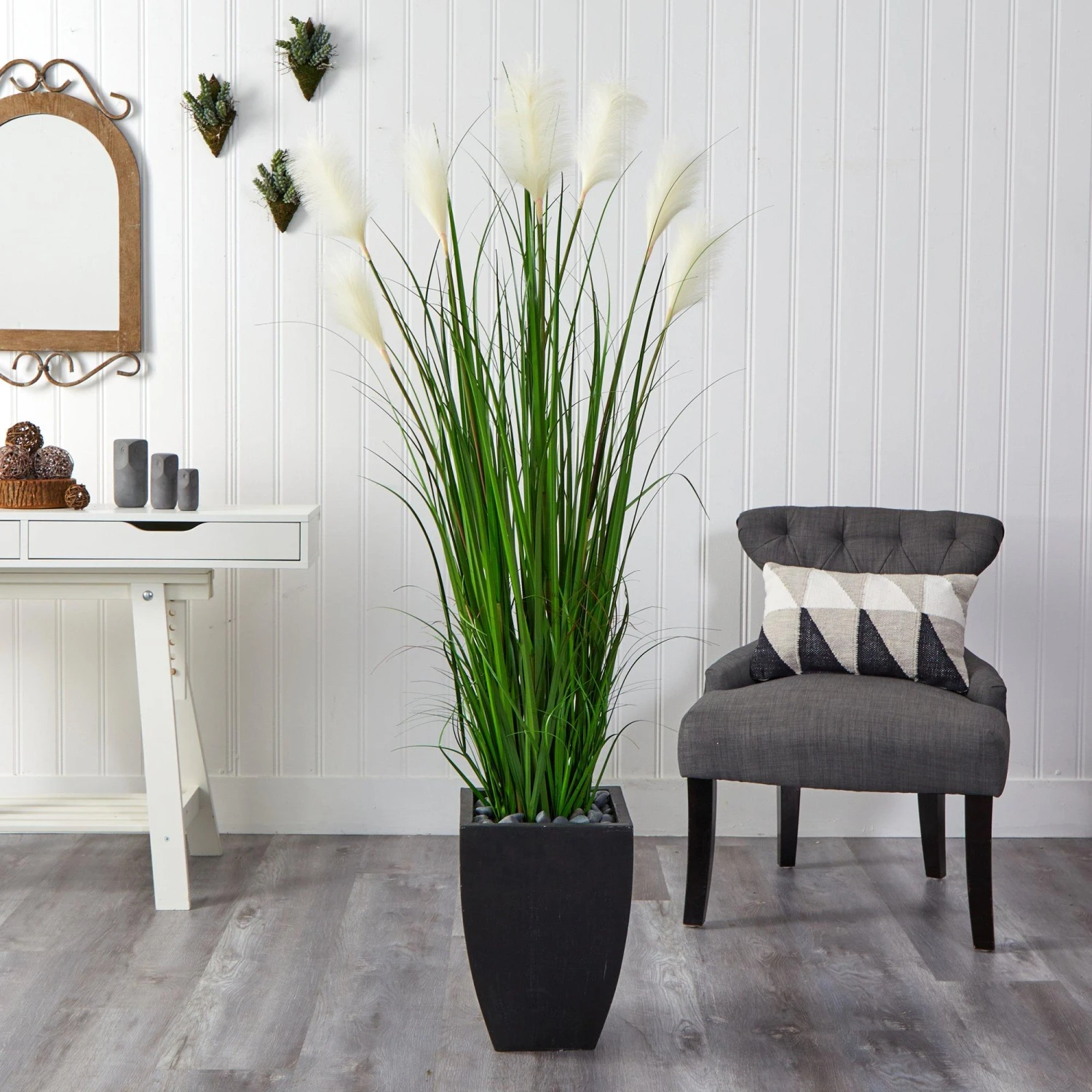 64” Wheat Plum Grass Artificial Plant In Black Planter 3 64” Wheat Plum Grass Artificial Plant In Black Planter - Image 3