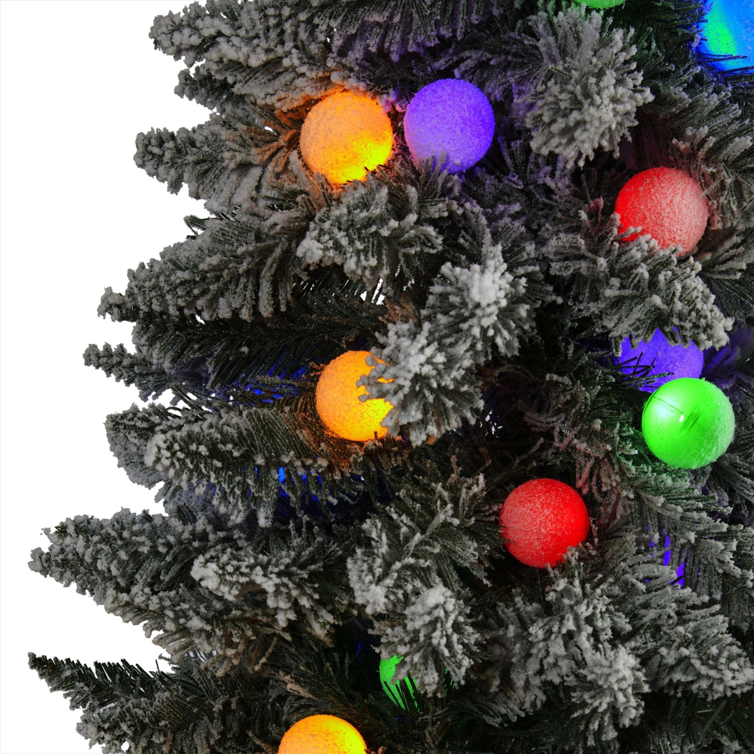 6.5' Flocked British Columbia Mountain Fir Artificial Christmas Tree With 75 Multi Color Globe Bulbs And 679 Bendable Branches 3 6.5' Flocked British Columbia Mountain Fir Artificial Christmas Tree With 75 Multi Color Globe Bulbs And 679 Bendable Branches - Image 3
