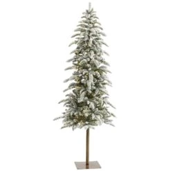 6.5’ Flocked Washington Alpine Artificial Christmas Tree With 250 White Warm LED Lights And 637 Bendable Branches