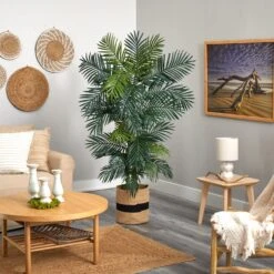 6.5' Golden Cane Artificial Palm Tree In Handmade Natural Cotton Planter -Artificial Trees Store artificial 65 golden cane artificial palm tree in handmade natural cotton planter nearly natural 184559