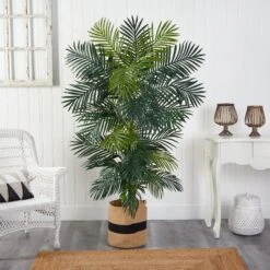 6.5' Golden Cane Artificial Palm Tree In Handmade Natural Cotton Planter -Artificial Trees Store artificial 65 golden cane artificial palm tree in handmade natural cotton planter nearly natural 891838