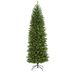 6.5’ Slim Green Mountain Pine Artificial Christmas Tree With 300 Clear LED Lights