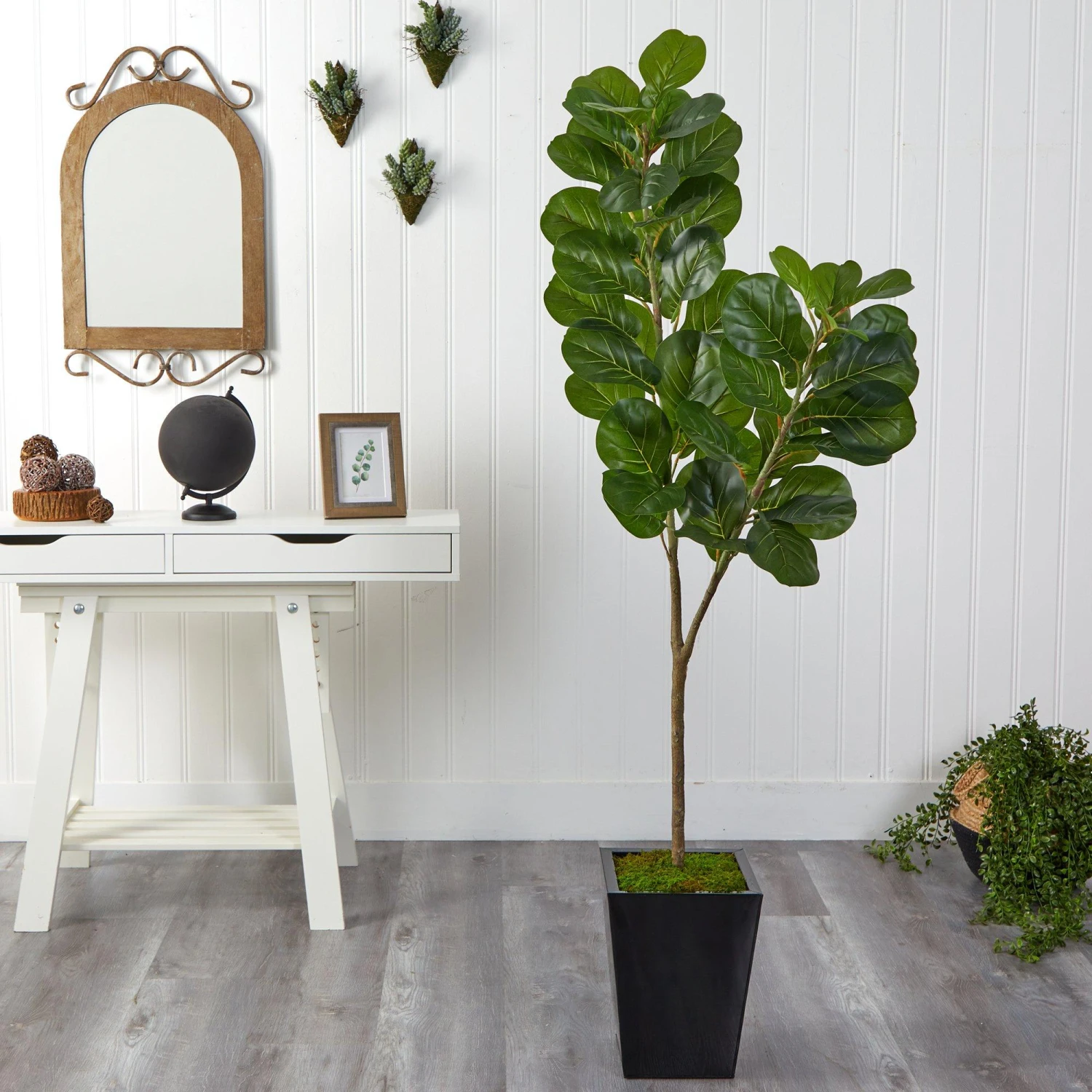 68” Fiddle Leaf Fig Artificial Tree In Black Metal Planter 3 68” Fiddle Leaf Fig Artificial Tree In Black Metal Planter - Image 3
