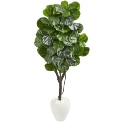 68” Fiddle Leaf Fig Artificial Tree In White Planter