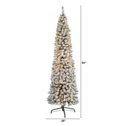 7’ Flocked Pencil Artificial Christmas Tree With 400 Clear Lights And 574 Bendable Branches -Artificial Trees Store artificial 7 flocked pencil artificial christmas tree with 400 clear lights and 574 bendable branches nearly natural 506679