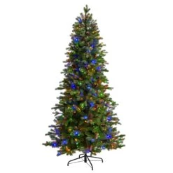 7’ Fraser Fir Artificial Christmas Tree With 300 Multicolor LED Lights And 1179 Bendable Branches