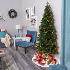 7’ Grand Teton Spruce Flat Back Artificial Christmas Tree With 220 Clear LED Lights And 953 Bendable Branches -Artificial Trees Store artificial 7 grand teton spruce flat back artificial christmas tree with 220 clear led lights and 953 bendable branches nearly natural 730600