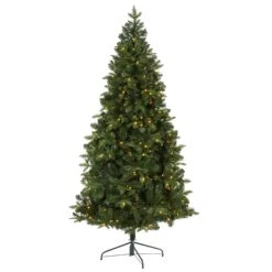 7’ Grand Teton Spruce Flat Back Artificial Christmas Tree With 220 Clear LED Lights And 953 Bendable Branches