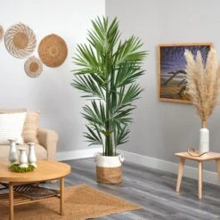 7’ Kentia Artificial Palm In Handmade Natural Jute And Cotton Planter -Artificial Trees Store artificial 7 kentia artificial palm in handmade natural jute and cotton planter nearly natural 599876