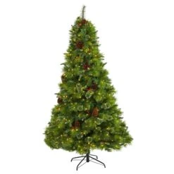 7’ Montana Mixed Pine Artificial Christmas Tree With Pine Cones, Berries And 500 Clear LED Lights