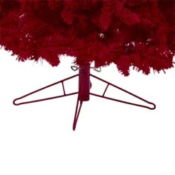 7' Red Flocked Fraser Fir Artificial Christmas Tree With 500 Red Lights, 40 Globe Bulbs And 1039 Bendable Branches -Artificial Trees Store artificial 7 red flocked fraser fir artificial christmas tree with 500 red lights 40 globe bulbs and 1039 ben nearly natural 469200