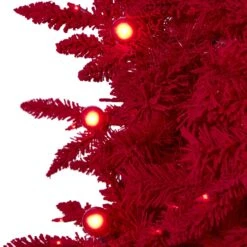 7' Red Flocked Fraser Fir Artificial Christmas Tree With 500 Red Lights, 40 Globe Bulbs And 1039 Bendable Branches -Artificial Trees Store artificial 7 red flocked fraser fir artificial christmas tree with 500 red lights 40 globe bulbs and 1039 ben nearly natural 804692