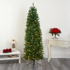 7’ Slim Green Mountain Pine Artificial Christmas Tree With 300 Clear LED Lights -Artificial Trees Store artificial 7 slim green mountain pine artificial christmas tree with 300 clear led lights nearly natural 398014
