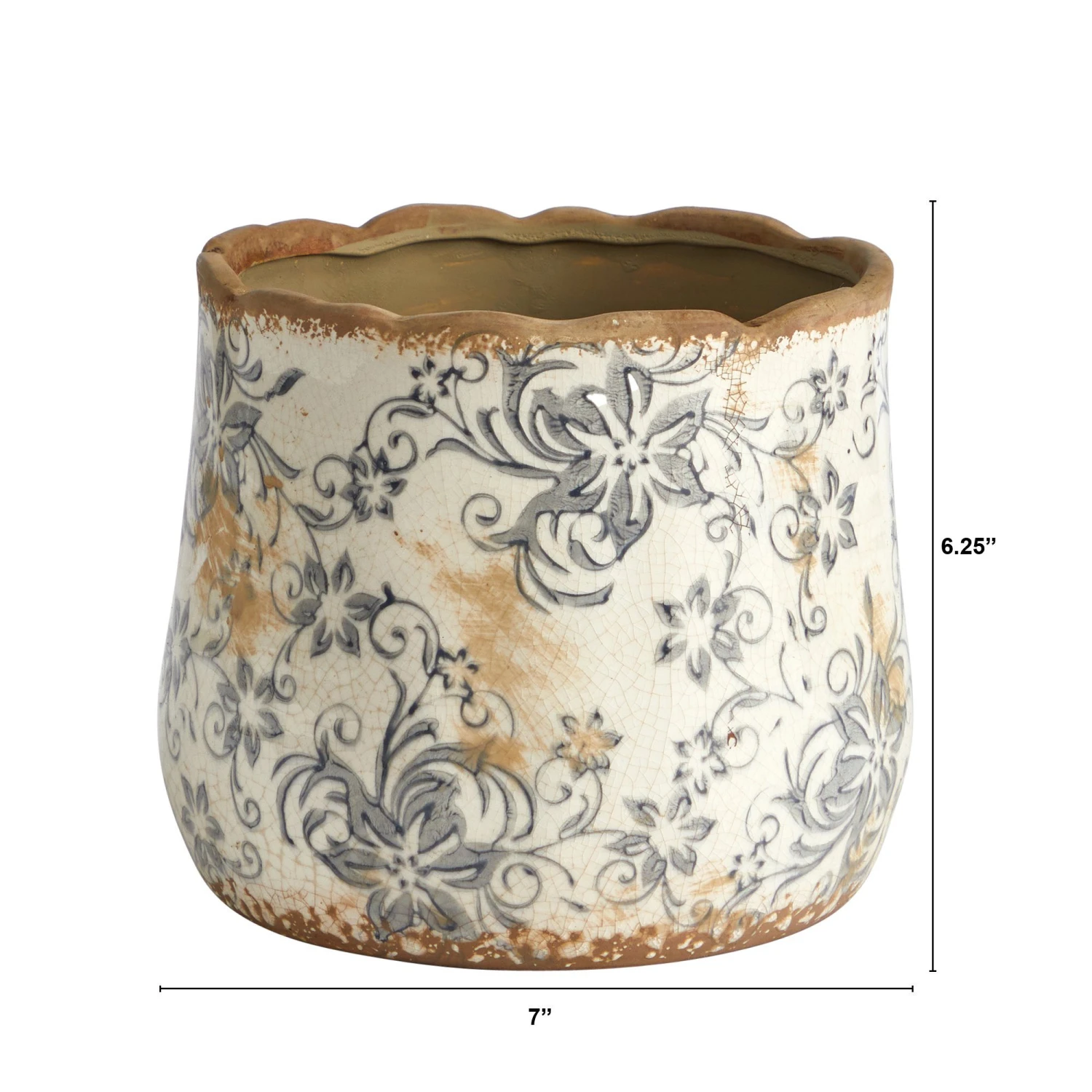 7” Tuscan Ceramic Gray Scroll Planter 2 7” Tuscan Ceramic Gray Scroll Planter - Image 2