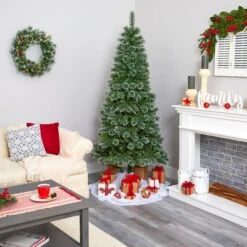 7’ Wisconsin Slim Snow Tip Pine Artificial Christmas Tree With 400 Clear LED Lights 12 7’ Wisconsin Slim Snow Tip Pine Artificial Christmas Tree With 400 Clear LED Lights -Artificial Trees Store artificial 7 wisconsin slim snow tip pine artificial christmas tree with 400 clear led lights nearly natural 291306