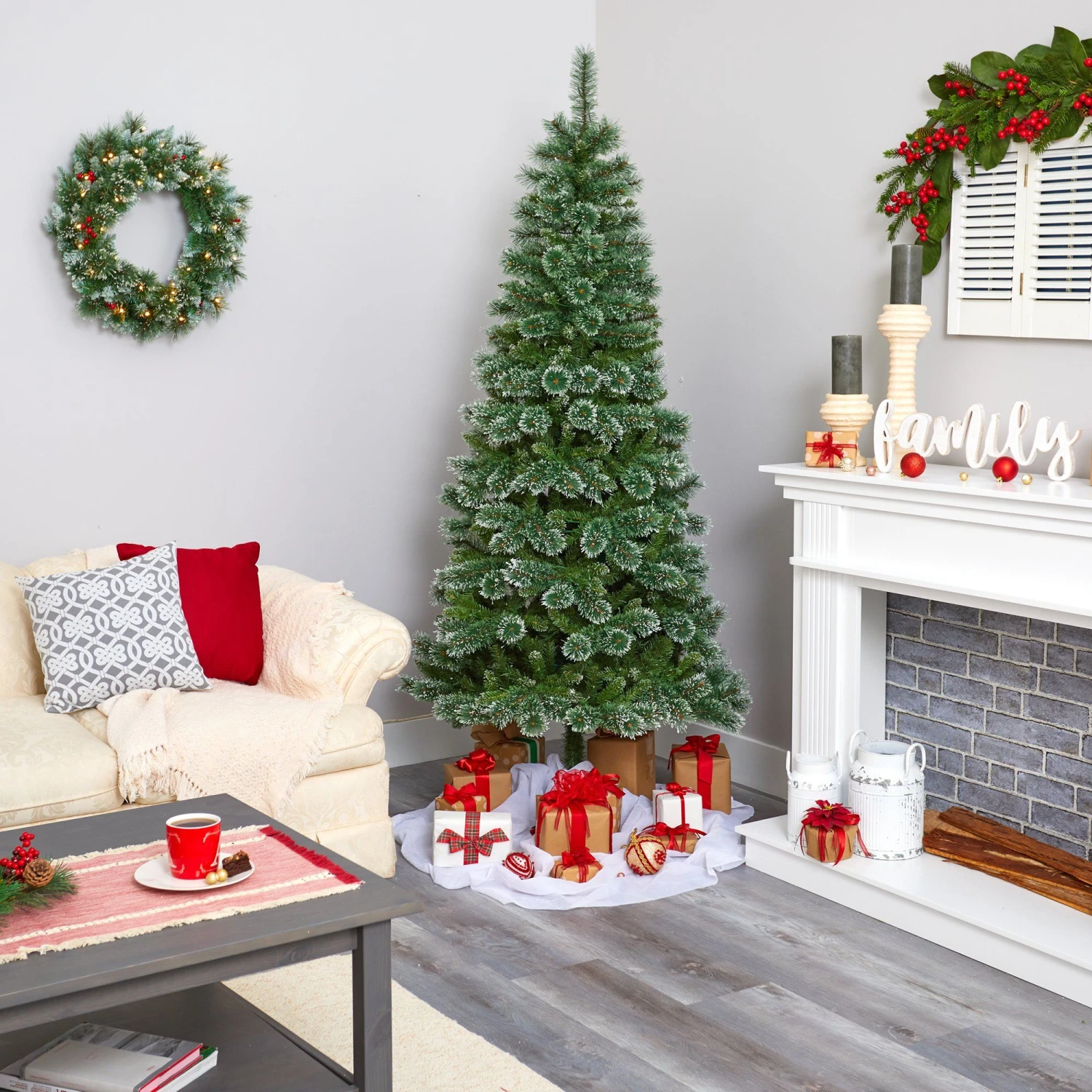 7’ Wisconsin Slim Snow Tip Pine Artificial Christmas Tree With 400 Clear LED Lights 6 7’ Wisconsin Slim Snow Tip Pine Artificial Christmas Tree With 400 Clear LED Lights - Image 6