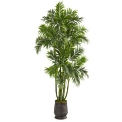 70” Areca Palm Artificial Tree In Ribbed Metal Planter