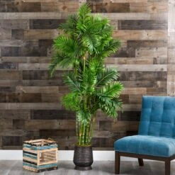 70” Areca Palm Artificial Tree In Ribbed Metal Planter -Artificial Trees Store artificial 70 areca palm artificial tree in ribbed metal planter nearly natural 890514
