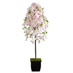 70” Cherry Blossom Artificial Tree In Black Metal Planter