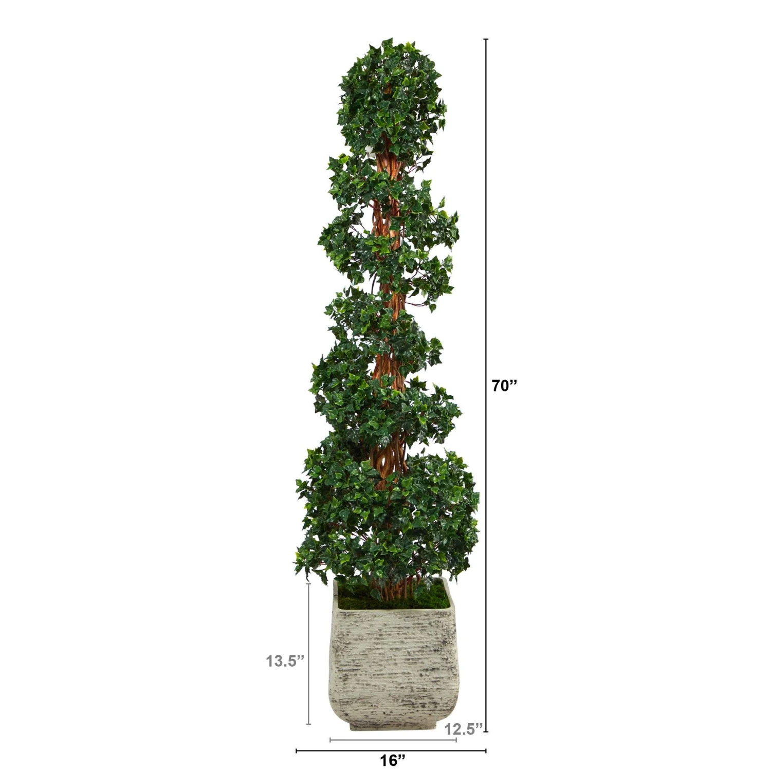 70” English Ivy Topiary Spiral Artificial Tree In White Planter (Indoor/Outdoor) 2 70” English Ivy Topiary Spiral Artificial Tree In White Planter (Indoor/Outdoor) - Image 2