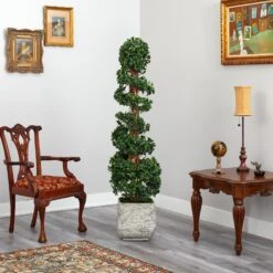 70” English Ivy Topiary Spiral Artificial Tree In White Planter (Indoor/Outdoor) 7 70” English Ivy Topiary Spiral Artificial Tree In White Planter (Indoor/Outdoor) -Artificial Trees Store artificial 70 english ivy topiary spiral artificial tree in white planter uv resistant indooroutdoor nearly natural 961867