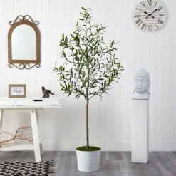 70” Olive Artificial Tree In White Tin Planter -Artificial Trees Store artificial 70 olive artificial tree in white tin planter nearly natural 567298