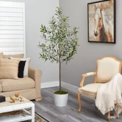 70” Olive Artificial Tree In White Tin Planter -Artificial Trees Store artificial 70 olive artificial tree in white tin planter nearly natural 587106