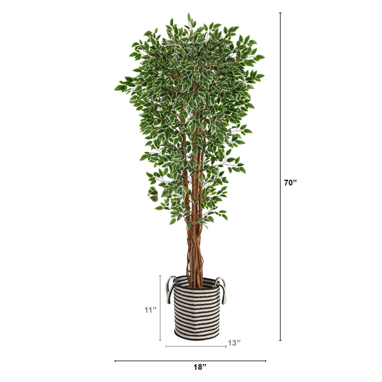 70” Variegated Ficus Tree In Handmade Black And White Natural Jute And Cotton Planter UV Resistant 2 70” Variegated Ficus Tree In Handmade Black And White Natural Jute And Cotton Planter UV Resistant - Image 2