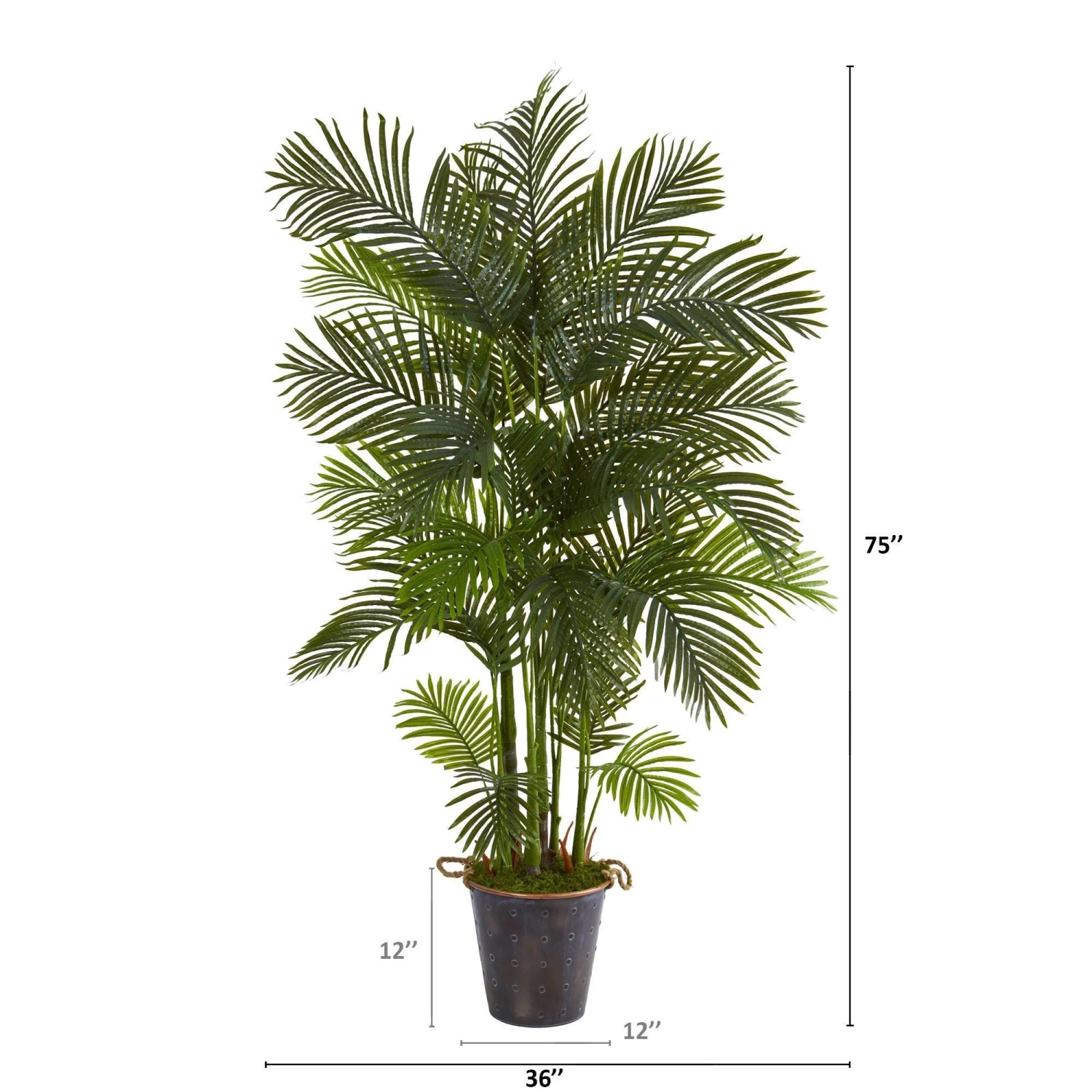 75” Areca Palm Artificial Tree In Decorative Metal Pail With Rope 2 75” Areca Palm Artificial Tree In Decorative Metal Pail With Rope - Image 2