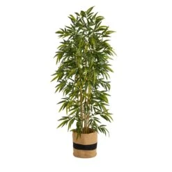 75” Bamboo Artificial Tree In Handmade Natural Cotton Planter