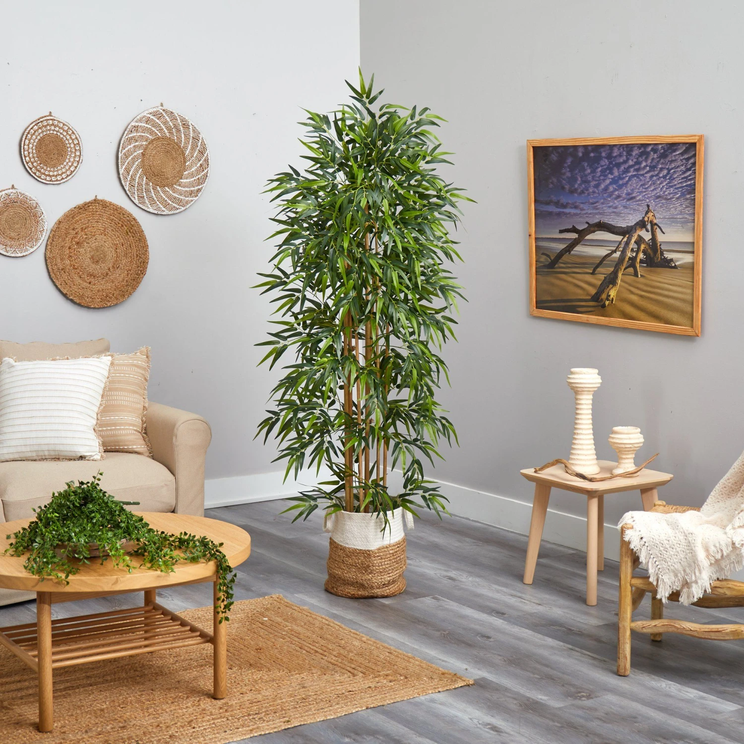 75” Bamboo Artificial Tree In Handmade Natural Jute And Cotton Planter 4 75” Bamboo Artificial Tree In Handmade Natural Jute And Cotton Planter - Image 4