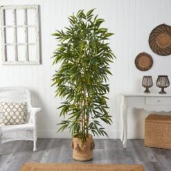 75” Bamboo Artificial Tree In Handmade Natural Jute Planter With Tassels -Artificial Trees Store artificial 75 bamboo artificial tree in handmade natural jute planter with tassels nearly natural 140855