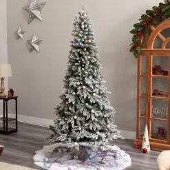 7.5' Flocked British Columbia Mountain Fir Artificial Christmas Tree With 95 Multi Color Globe Bulbs And 1113 Branches -Artificial Trees Store artificial 75 flocked british columbia mountain fir tree with 95 multi color globe bulbs and 1113 branches nearly natural 125645