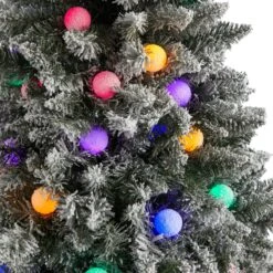7.5' Flocked British Columbia Mountain Fir Artificial Christmas Tree With 95 Multi Color Globe Bulbs And 1113 Branches -Artificial Trees Store artificial 75 flocked british columbia mountain fir tree with 95 multi color globe bulbs and 1113 branches nearly natural 677558