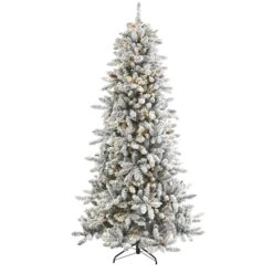 7.5’ Flocked Livingston Fir Artificial Christmas Tree With Pine Cones And 500 Clear Warm LED Lights