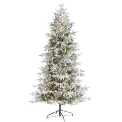 7.5’ Flocked Manchester Spruce Artificial Christmas Tree With 450 Lights And 949 Bendable Branches