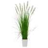75” Grass Artificial Plant In White Metal Planter