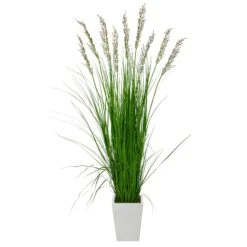 75” Grass Artificial Plant In White Metal Planter