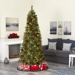 7.5’ Norway Mixed Pine Artificial Christmas Tree With 450 Clear LED Lights, Pine Cones And Berries -Artificial Trees Store artificial 75 norway mixed pine artificial christmas tree with 450 clear led lights pine cones and berries nearly natural 718909